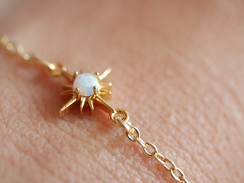 Gold Plated Star bracelet Gold Tiny Star bracelet Gold bracelet Thin Star Thin bracelet Minimal Transpent Opal Stone Stackable image 7