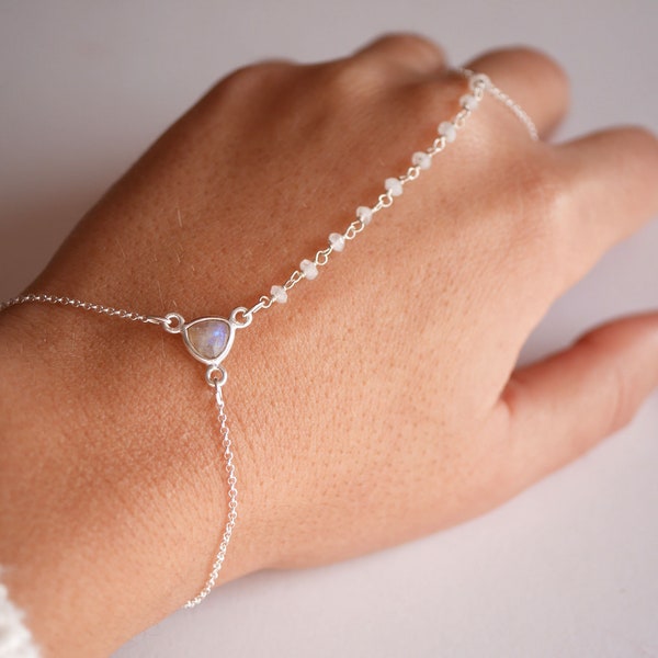 Handschmuck - 925er Silberarmband - Silberkette - Handarmband - Silberring - Rosenkranzkette - Transparenter Mondstein - Fein