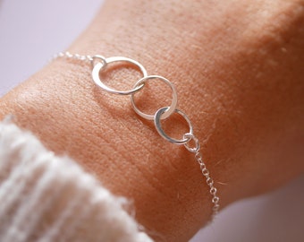 Pulsera plata 925 círculos - Pulsera 3 círculos - Pulsera círculos entrelazados - tres círculos - amor infinito - regalo hermana, mejor amiga -