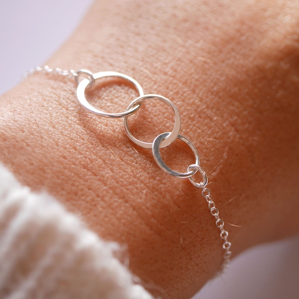 Bracelet argent 925 cercles - bracelet 3 cercles - bracelet cercles imbriqués - trois ronds - amour infini - cadeau soeur, meilleure amie -