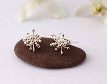 Earrings flea(chip) flower Sterling Silver 925 - sterling silver jewelry - earing - Silver Flower balls