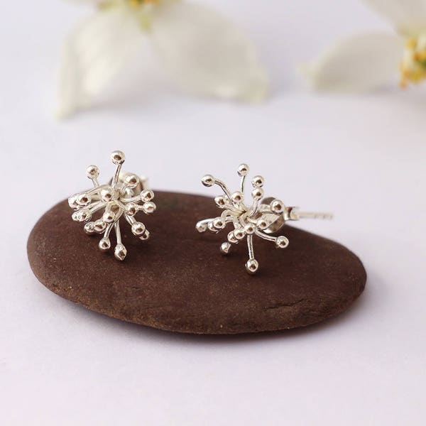 Earrings flea(chip) flower Sterling Silver 925 - sterling silver jewelry - earing - Silver Flower balls