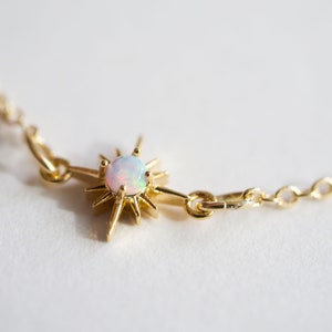 Gold Plated Star bracelet Gold Tiny Star bracelet Gold bracelet Thin Star Thin bracelet Minimal Transpent Opal Stone Stackable image 4