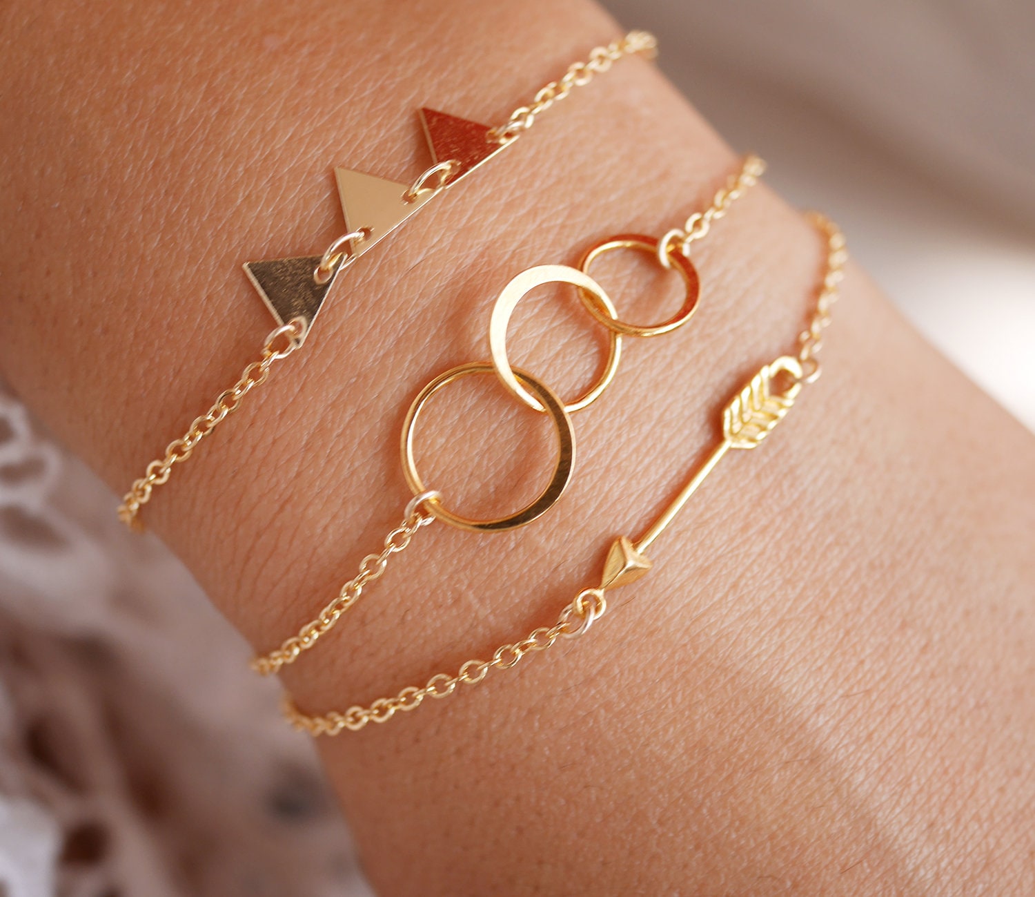 Set of 3 Gold Plated Bracelets Gold Circles Bracelet Three Etsy UK