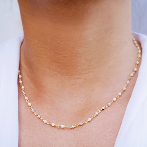 Gold Rosary chain necklace - Howlite stone necklace - gold beaded necklace - gold plated chain choker - stackable - Everyday Gold necklace