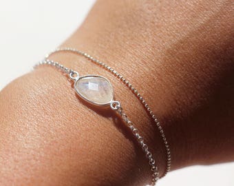 Double turn bracelet, 925 solid silver chain, and set moonstone