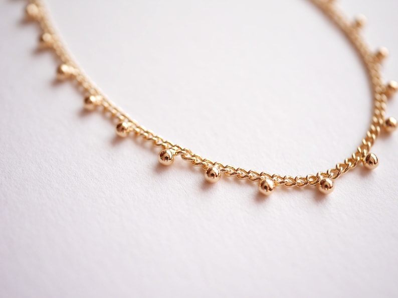 Gold Plated Balls Chain bracelet Woman Curb bracelet Gold bracelet Thin bracelet Minimal Thin Ball Stackable Wedding Jewelry image 7