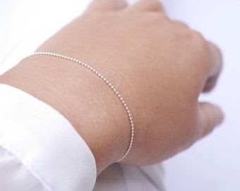 Bracelet gourmette chaîne boules argent - chaîne très fine en argent 925 - bracelet chaîne argent - fin argent minimaliste -