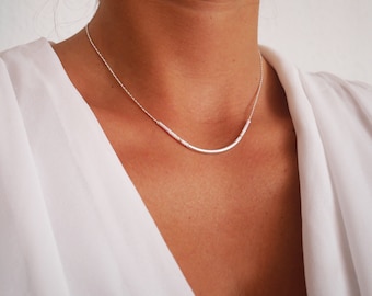 Muttertag Geschenk-feine Halskette Choker weiße Perlenschlange Kette Sterling Silber 925-weiß Miyuki Perlen Halskette minimalistisch