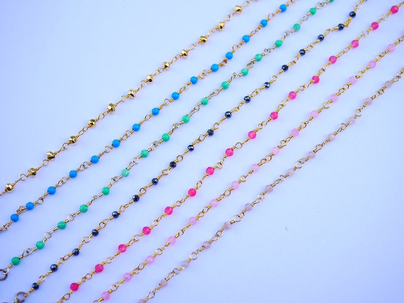 Rosary Gold Plated Chain Bracelet Thin Stone Bracelet Gold Etsy