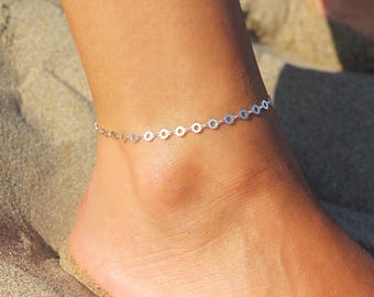 Sterling silver circle chain anklet - ankle bracelet - beach anklet summer - boho anklet -bridesmaid anklet -wedding jewelry -circles anklet