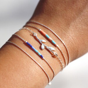 Bracelet fin double tour, chaine serpent argent massif 925, et perles miyuki bleu électrique et turquoise image 5