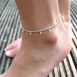 Sterling silver chain anklet - ankle bracelet - Drop beads anklet - boho anklet - Tube beads anklet - ethnic anklet - festival jewelry