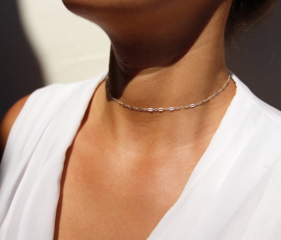 【新品未使用】narrow hook chain choker silver Sterling Silver Choker/ Wide Silver Chain Choker/ Snake