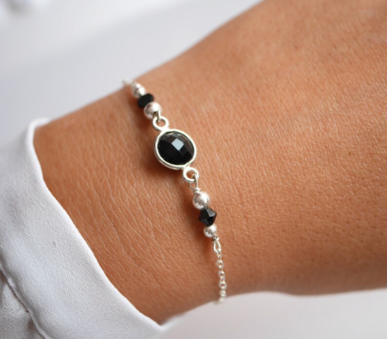 Bracciale In Argento 925 Con Onice Nero, Pietre Marchesa Cabochon 5x10mm, Lunghezza Regolabile 18.5-20cm, Peso 5g