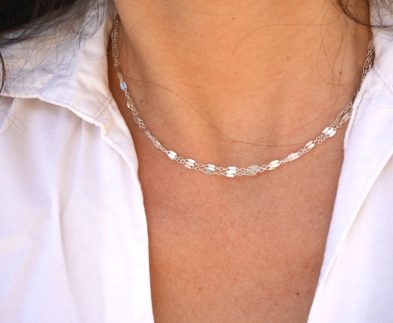 Sterling Silver Double Chain Necklace Minimalist ultra thin Etsy