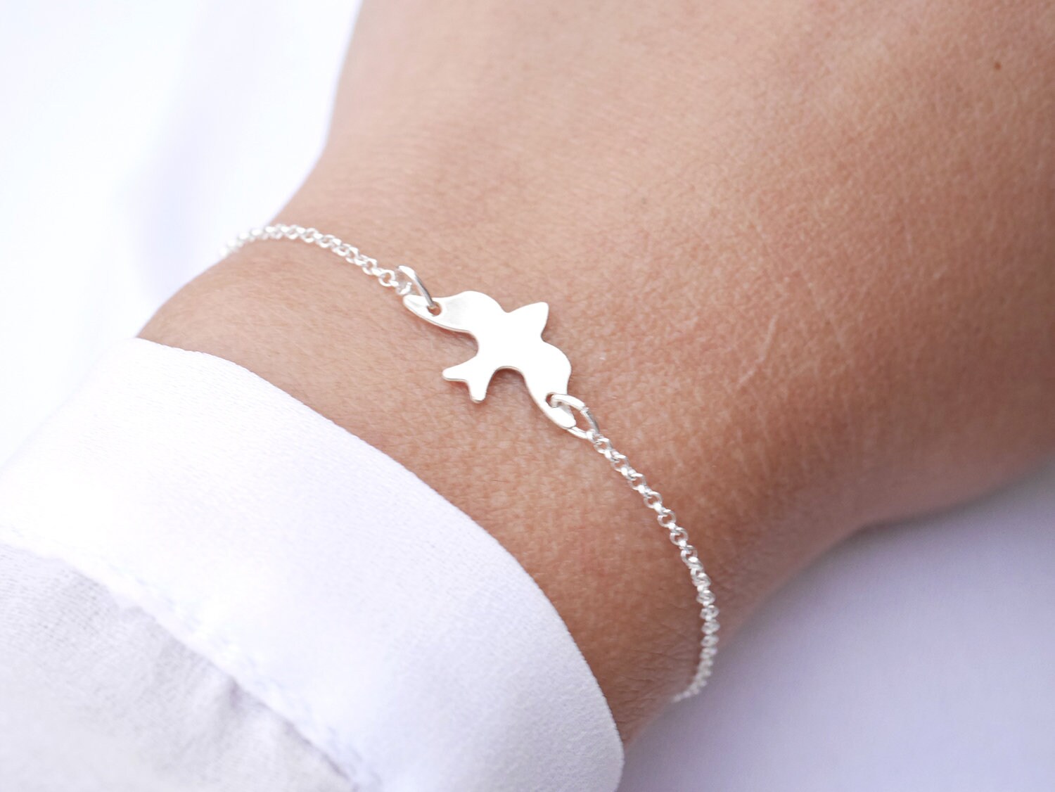 Silver Bird Bracelet Sterling Silver Chain Thin Bracelet Swallow