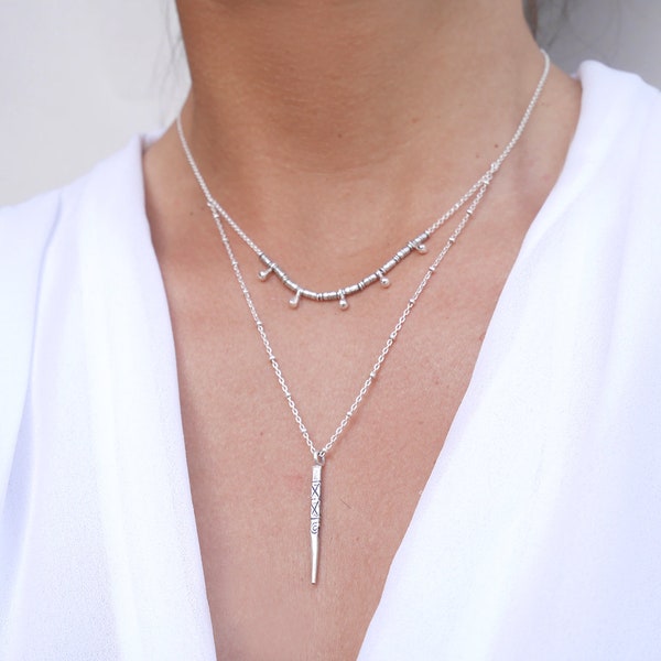 Sterling silver layered necklace - Sattelite chain necklace - Bohemian necklace - Boho jewels - Double strand - Lariat necklace Y