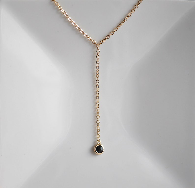 Gold Plated chain Y necklace Gold Plated jewels minimalist dainty necklace simple layering necklace Black Stone Black and Gold image 9