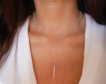 Cadeau fête des mères - Collier long lasso Y - Collier argent 925 - Collier Barre argent - collier cravate - minimaliste - bijoux argent