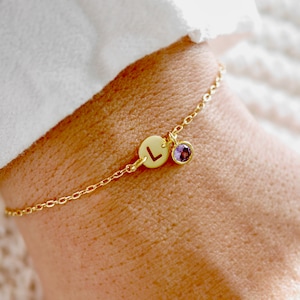 Bracelet personnalisable plaqué or - Bijoux personnalisé - Lettre alphabet - Pierre de naissance colorée - Cadeau personnalisé - Chaine or