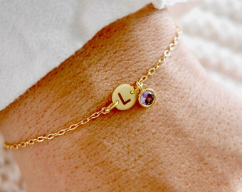 Gold Plated personalized bracelet - Alphabet Letter - Birthstone - Gold bracelet - Colored Stone - Personalized Gift - Gift for her -