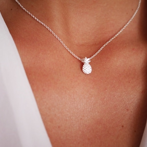 Collar de piña de plata 925 - joyería de piña - cadena de plata - collar de piña - joyería de verano - collar apilable - colgante de piña - collar fino