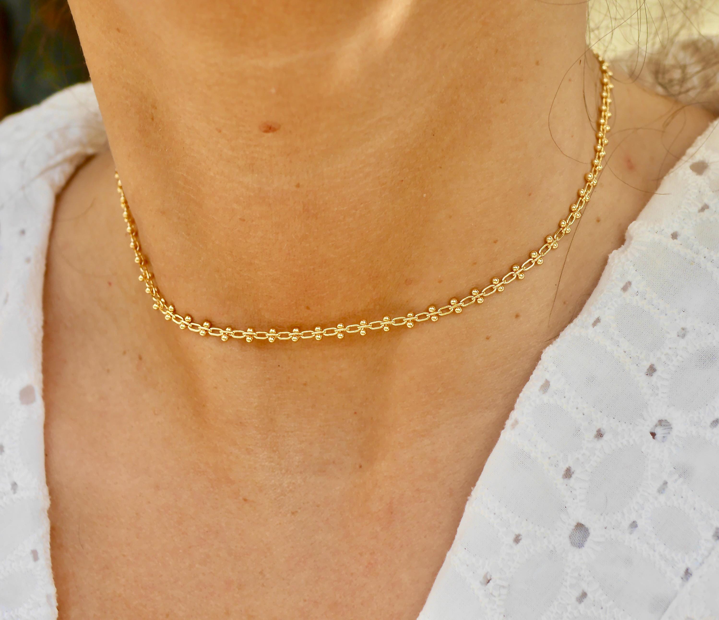 Choker Necklace - Gold Plated - Short - Ball Chain - Ultra