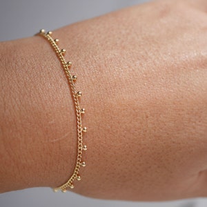 Gold Plated Balls Chain bracelet Woman Curb bracelet Gold bracelet Thin bracelet Minimal Thin Ball Stackable Wedding Jewelry image 1