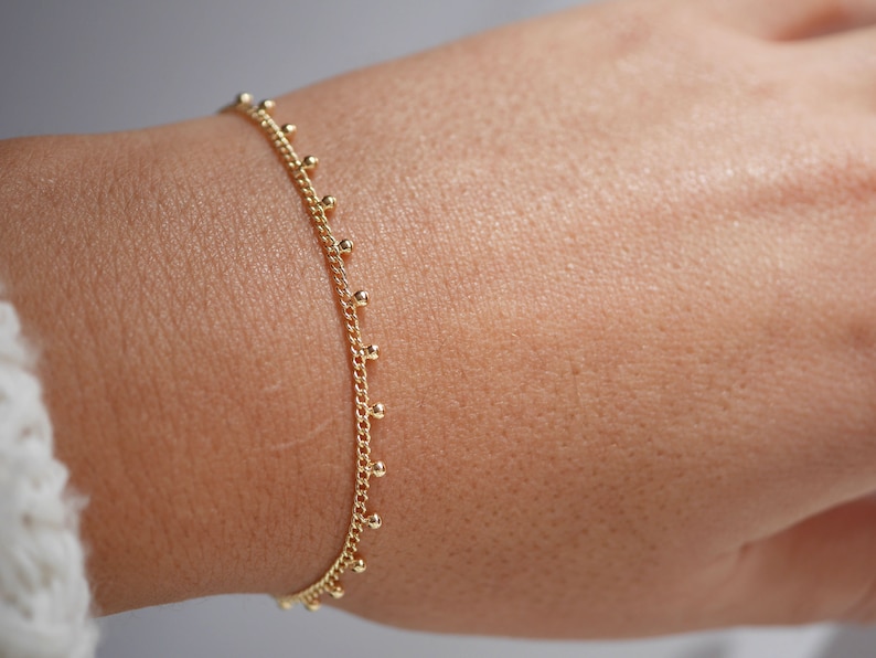 Gold Plated Balls Chain bracelet Woman Curb bracelet Gold bracelet Thin bracelet Minimal Thin Ball Stackable Wedding Jewelry image 1