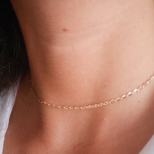 Gold plated chain choker - Minimalist ultra thin Gold plated chain necklace - delicate wedding jewel - stackable necklace - Thin minimal -