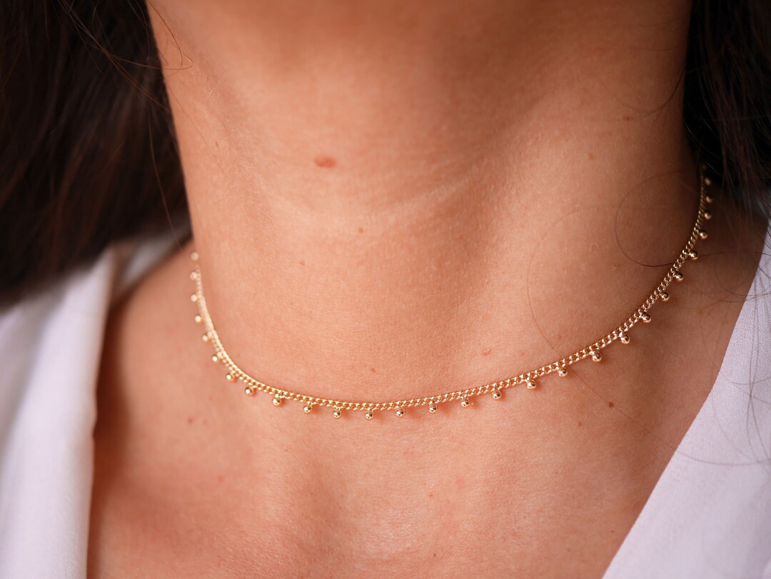 Gold Plated Balls Chain Choker Minimalist Ultra Thin Gold Etsy
