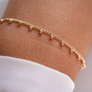 Gold Plated Balls Chain bracelet Woman Curb bracelet Gold bracelet Thin bracelet Minimal Thin Ball Stackable Wedding Jewelry image 3