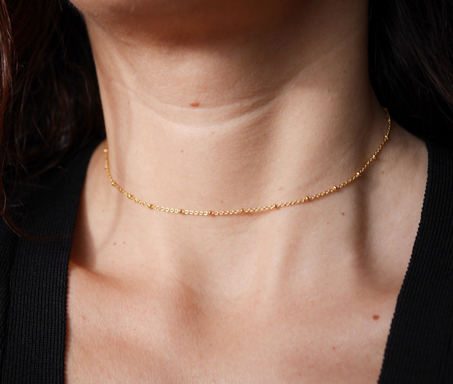 アクセサリー TODAYFUL Chain Choker Thin Necklace gold Gold Plated Chain Choker - Minimalist Ultra Thin Gold Plated