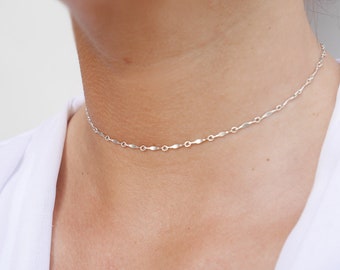 Sterling silver chain choker - Minimalist ultra thin Sterling silver chain necklace - delicate wedding jewel - stackable necklace - modern