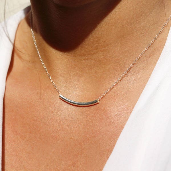 Collier tube minimaliste - bijoux argent massif 925 - perle tube argent - chaîne argent  collier fin tendance - bijoux pour tous els jours