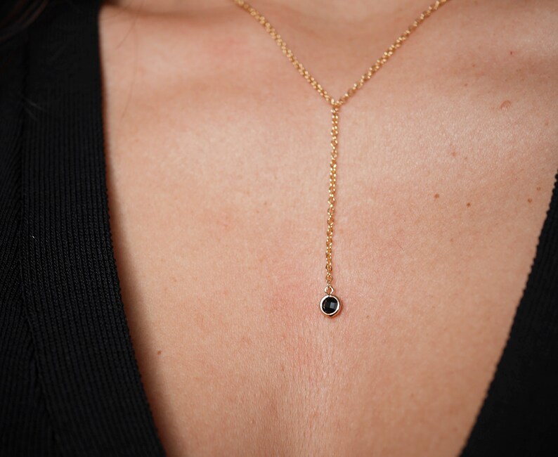 Gold Plated chain Y necklace Gold Plated jewels minimalist dainty necklace simple layering necklace Black Stone Black and Gold image 8