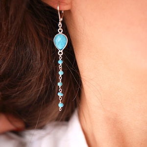 Orecchini turchesi - Silver 925 - Pietre turchesi - Orecchini blu - Argento e Turchese - Blue Drops Stones