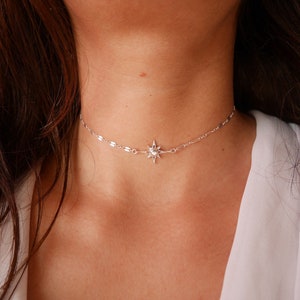 Christmas Gift Polaris Star Choker Sterling silver Chain Chocker Necklace North Star Necklace Silver Choker Constellation image 3