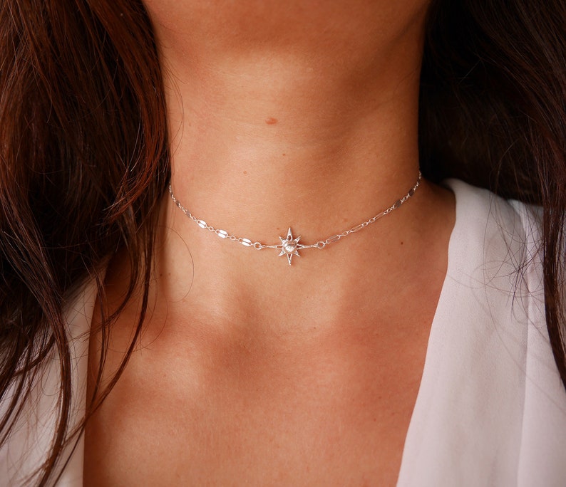 Christmas Gift Polaris Star Choker Sterling silver Chain Chocker Necklace North Star Necklace Silver Choker Constellation image 3