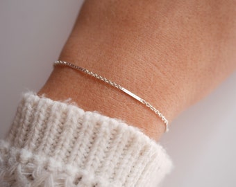 Bracelet chaîne très fine - argent massif 925 - Gourmette fine - bracelet minimaliste - gourmette femme argent - barres argent -minimaliste