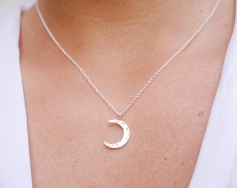 Crescent Silver Moon Necklace - Double Horn Necklace - Sterling Silver Moon Neckalce - boho everyday necklace - bohemian moon necklace