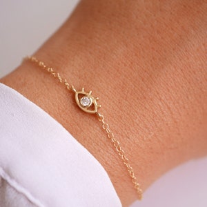 Christmas Gift - Gold Plated Eye bracelet - Eye jewelry - Gold Thin bracelet - Tiny Eye bracelet - Thin - Minimal - Gift for her - Lucky