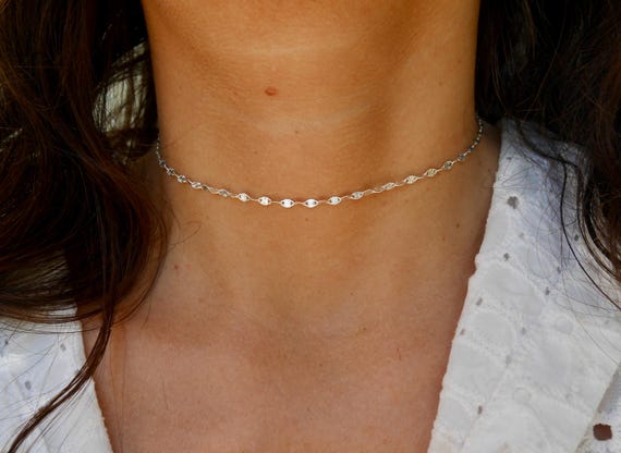 narrow hook chain choker silver