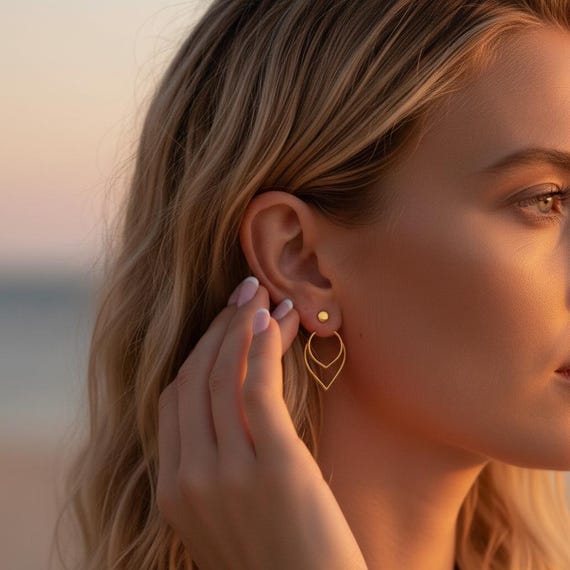 Boucles d'oreille - Plaqué or - Veste d'oreille - Doré - Avant-arrière - devant-derrière - puces d'oreille - cercle - Lobe - Bijoux Mariage