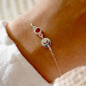 Pulsera de Plata 925 - Medalla - Letra de su elección - Piedra de nacimiento - Joyería personalizable - Alfabeto - Regalo personalizado para mujer