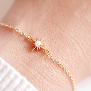 Gold Plated Star bracelet Gold Tiny Star bracelet Gold bracelet Thin Star Thin bracelet Minimal Transpent Opal Stone Stackable image 3