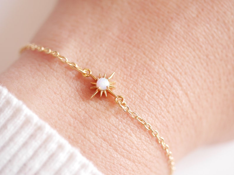 Gold Plated Star bracelet Gold Tiny Star bracelet Gold bracelet Thin Star Thin bracelet Minimal Transpent Opal Stone Stackable image 3