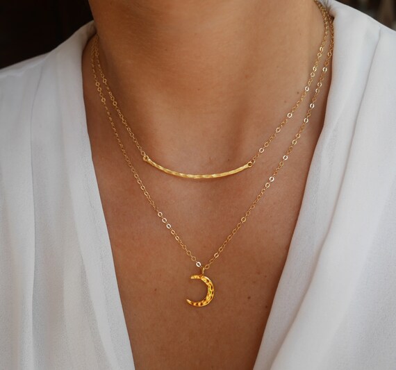 14 karat gold moon necklace deals