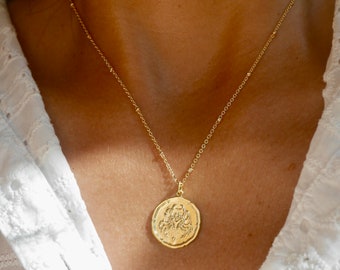 Gold Plated Hammered coin necklace - Double layered - Gold chain necklace -Discs necklaces - charm necklace - Layering - 2 Strand necklace